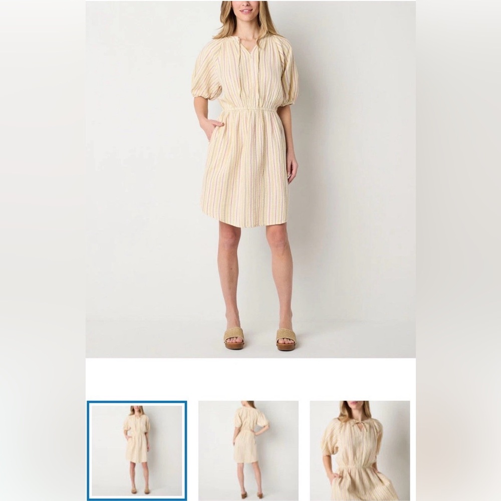 Stripped Cotton Midi Dress with Pockets Medium
